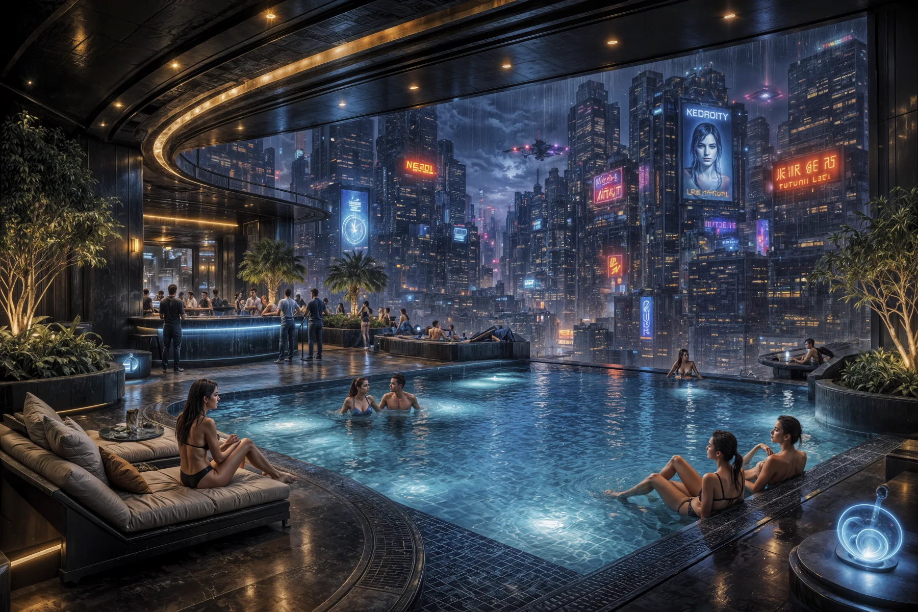 A futuristic pool within New Detroit hospitality